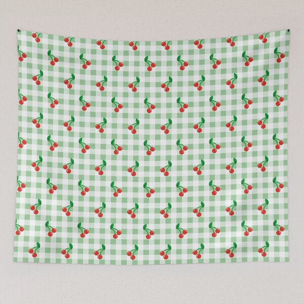Item preview, Light Green and White Gingham and Cherries designed and sold by Pinkdeer Designs.