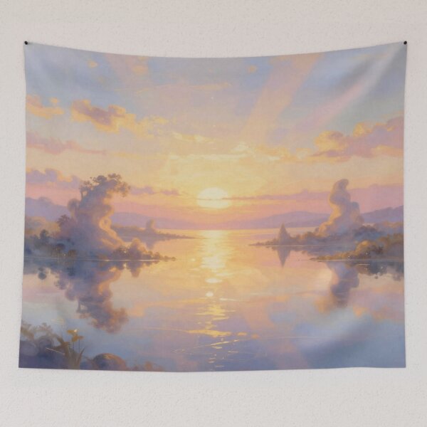 Item preview, Surreal Golden Hour – A dreamlike landscape with light poetry and floating forms in a warm glow designed and sold by FotoworldEdel.