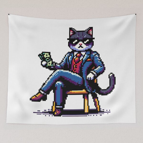Item preview, Pixel Business Cat – Retro 8-Bit Mafia Cat Pixel Art designed and sold by onlin3boutiqu3.