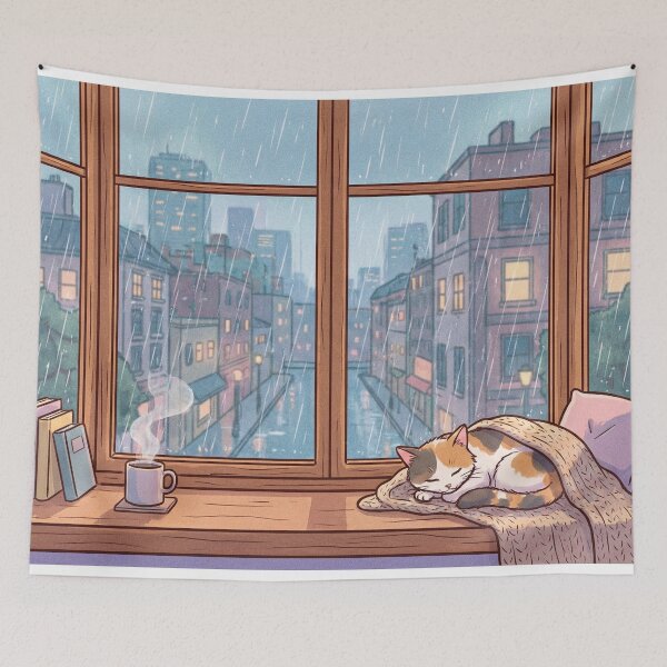 Item preview, Rainy Day Lofi Window - Cozy Anime Interior designed and sold by Midnight Replay.
