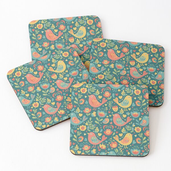 Item preview, Colourful Love Birds in Folk Art Style – Seamless Scandinavian Pattern by heidiannemorris © designed and sold by FOLK ART FUSION by heidiannemorris.