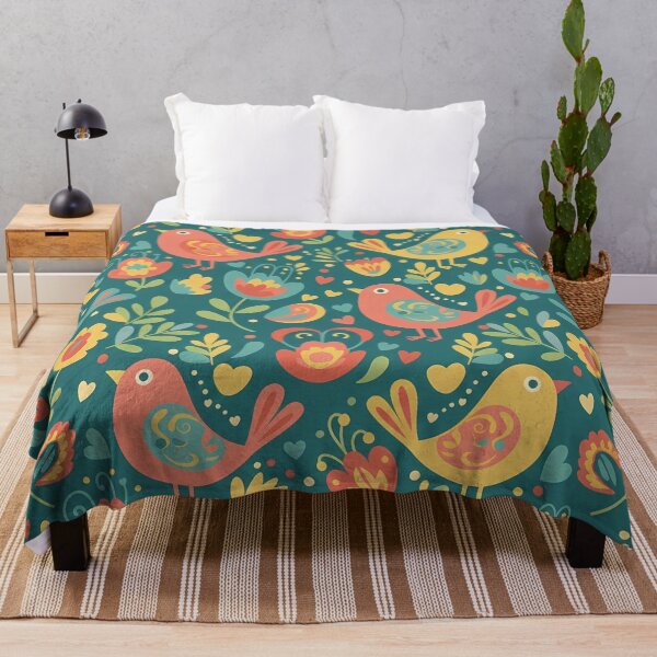 Item preview, Colourful Love Birds in Folk Art Style – Seamless Scandinavian Pattern by heidiannemorris © designed and sold by FOLK ART FUSION by heidiannemorris.