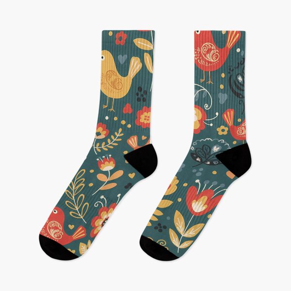 Item preview, Colourful Love Birds in Folk Art Style – Seamless Scandinavian Pattern by heidiannemorris © designed and sold by FOLK ART FUSION by heidiannemorris.