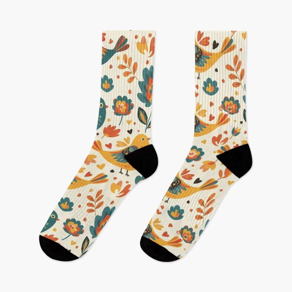 Item preview, Cute Colourful Love Birds in Folk Art Style – Seamless Scandinavian Pattern by heidiannemorris © designed and sold by FOLK ART FUSION by heidiannemorris.