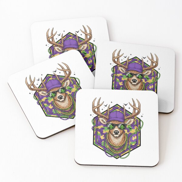 Item preview, Mardi Gras Buck, Colorful Mardi Gras with deer hunting theme, festive carnival style for outdoorsmen designed and sold by DesignDenDo ⭐⭐⭐⭐⭐.