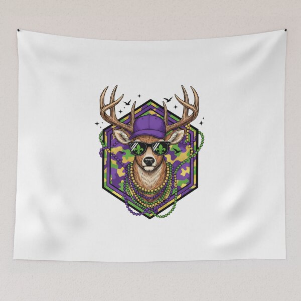 Item preview, Mardi Gras Buck, Colorful Mardi Gras with deer hunting theme, festive carnival style for outdoorsmen designed and sold by DesignDenDo ⭐⭐⭐⭐⭐.