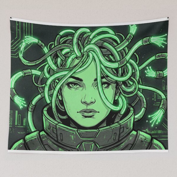 Item preview, Cyber Medusa - Neon Mythology Tech Goddess designed and sold by Midnight Replay.