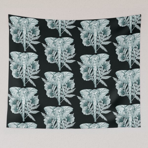 Item preview, Blue Elephant Ginkgo Biloba Leaves Out of Africa on Black designed and sold by PolaMaku.