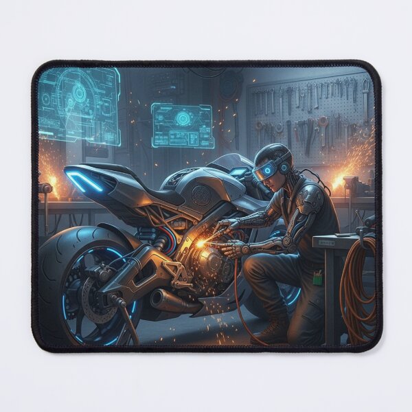 Item preview, Cyborg mechanic repairing a motorcycle designed and sold by Losancestros.