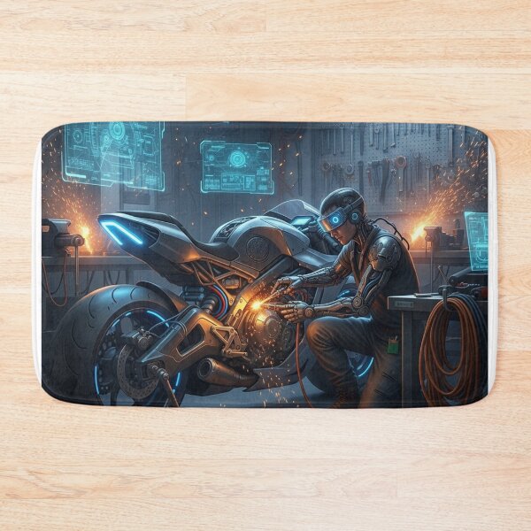 Item preview, Cyborg mechanic repairing a motorcycle designed and sold by Losancestros.