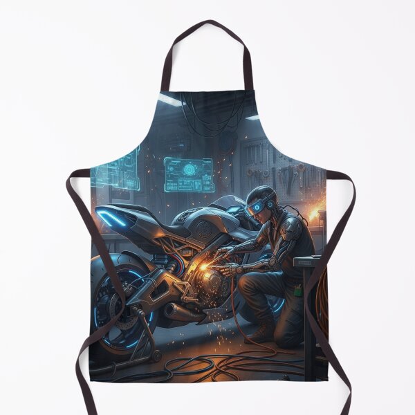 Item preview, Cyborg mechanic repairing a motorcycle designed and sold by Losancestros.