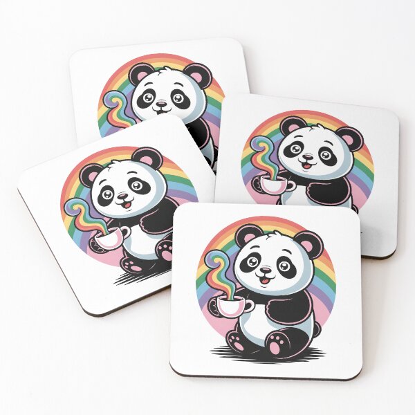 Item preview, Cute Kawaii Panda with Rainbow Coffee – Adorable Pastel Animal Art designed and sold by RBToper.