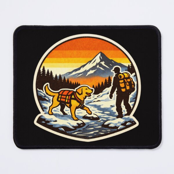 Item preview, River Crossing Hiking Labrador & Dog Dad – Retro Outdoor Badge designed and sold by PawPrintCustom.