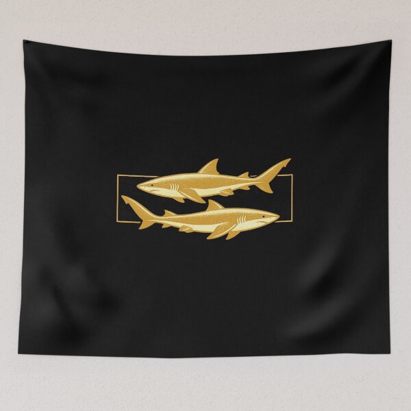 Item preview, Minimalist Shark Duo ? | Modern Ocean Illustration in Gold designed and sold by DailyDrivesct.