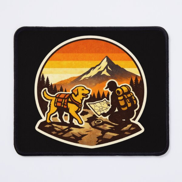 Item preview, Dog Dad Trail Planning with Labrador – Retro Mountain Hiking Badge designed and sold by PawPrintCustom.