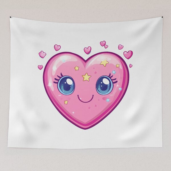Item preview, Kawaii Pink Heart Character Saint Valentine's Day - Cute Sparkly Eyes Starry Love Art Print designed and sold by DesignArtist.ia.