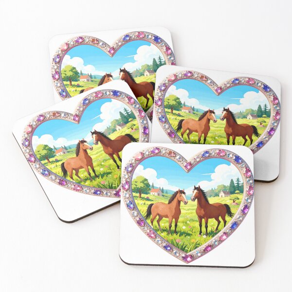 Item preview, Jeweled Heart Horses Pastoral Landscape designed and sold by AnimalAirtistry.