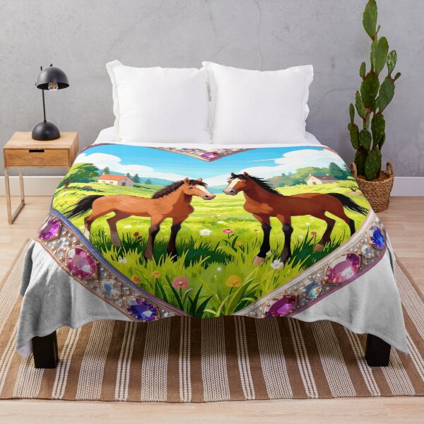 Item preview, Jeweled Heart Horses Pastoral Landscape designed and sold by AnimalAirtistry.