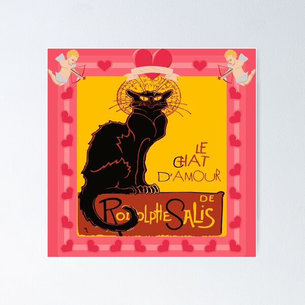 Item preview, Le Chat Noir DAmour With Heart And Cherub Border designed and sold by taiche.