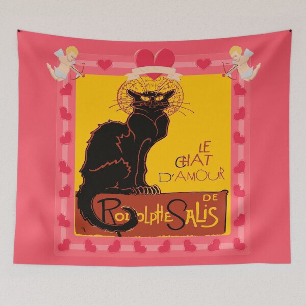 Item preview, Le Chat Noir DAmour With Heart And Cherub Border designed and sold by taiche.