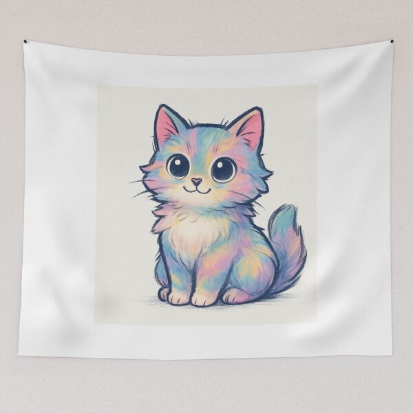 Item preview, Cute Pastel Rainbow Kitten – Kawaii Cat Illustration for Stickers & Prints designed and sold by Divine Design's .