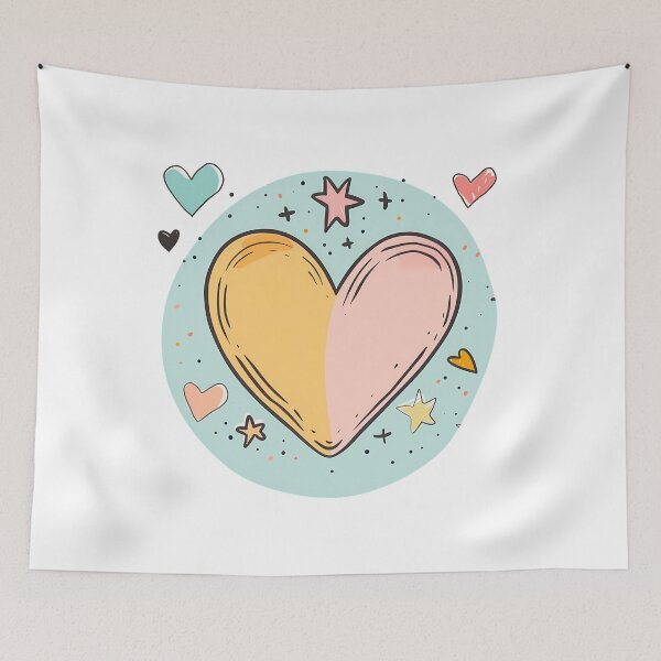 Item preview, Cute Bicolor Heart Circle Saint Valentine's Day - Pastel Doodle Stars & Hearts Art Print designed and sold by DesignArtist.ia.