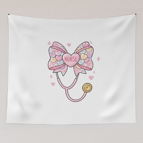 Item preview, Valentines Day Nurse Stethoscope Bow, Girly Glitter Hand Drawn Conversation Hearts Nurse, Nurse Life, School Nurse designed and sold by DesignDenDo ⭐⭐⭐⭐⭐.