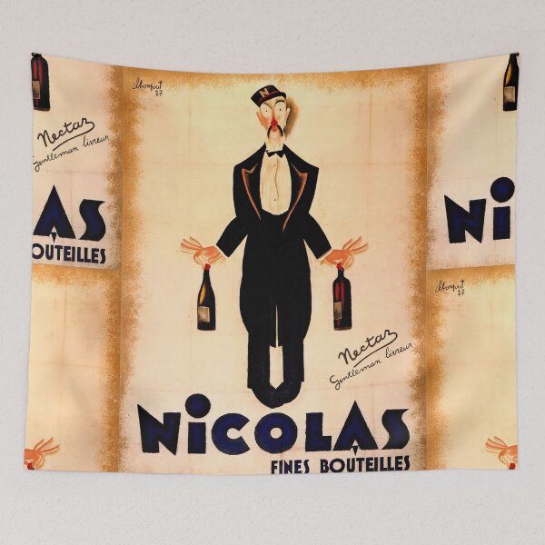 Item preview, Vintage French Wine Poster | Nicolas 1927 Dransy Art | Nectar Gentleman Livreur | Fine Bottles Decor & Home Bar designed and sold by artofuniverse.