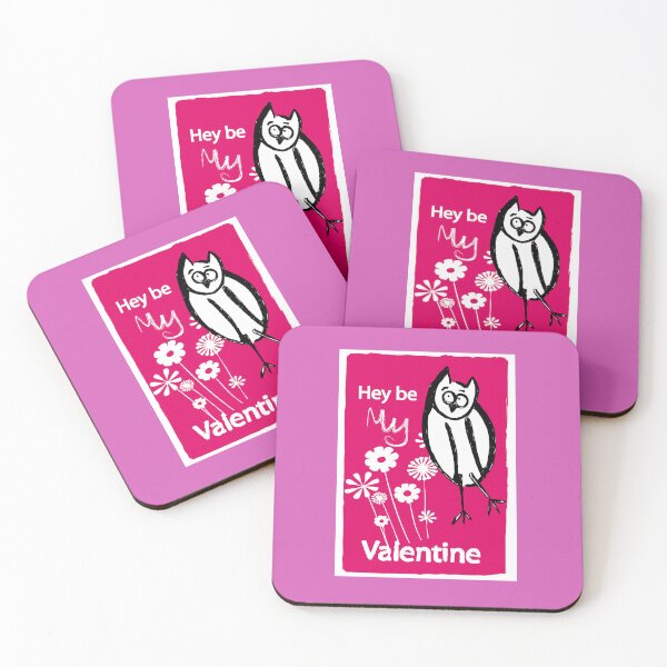 Item preview, Hey Be My Valentine Cute Owl Art Drawing Pink Romantic Flowers designed and sold by DappleDesign.