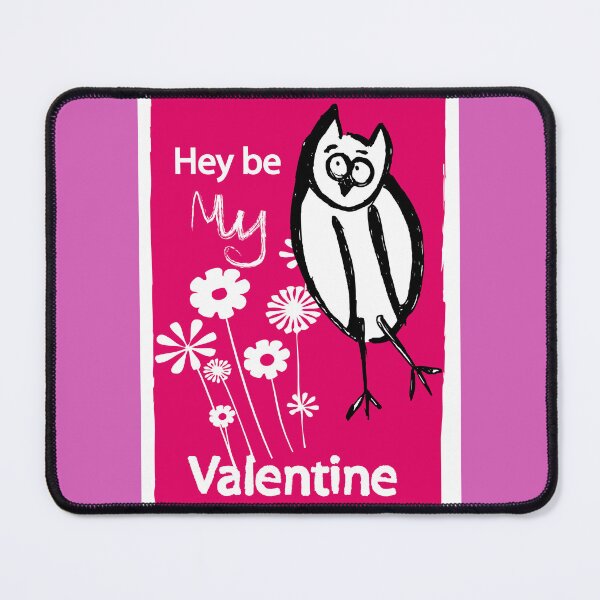 Item preview, Hey Be My Valentine Cute Owl Art Drawing Pink Romantic Flowers designed and sold by DappleDesign.