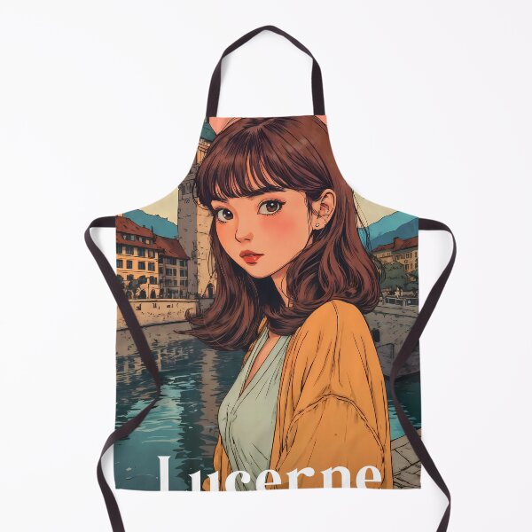 Item preview, A Swiss Souvenir - Vintage Anime Girl Portrait at Chapel Bridge designed and sold by JacksoonLester.