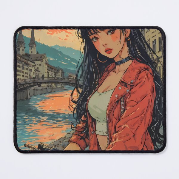 Item preview, The Alpine Rider - Retro Anime Girl and Motorcycle in Lucerne designed and sold by JacksoonLester.