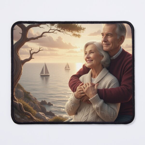 Item preview, Timeless Love at Sunset – Romantic Elderly Couple by the Sea | Forever Together Art designed and sold by VibeVauilt.