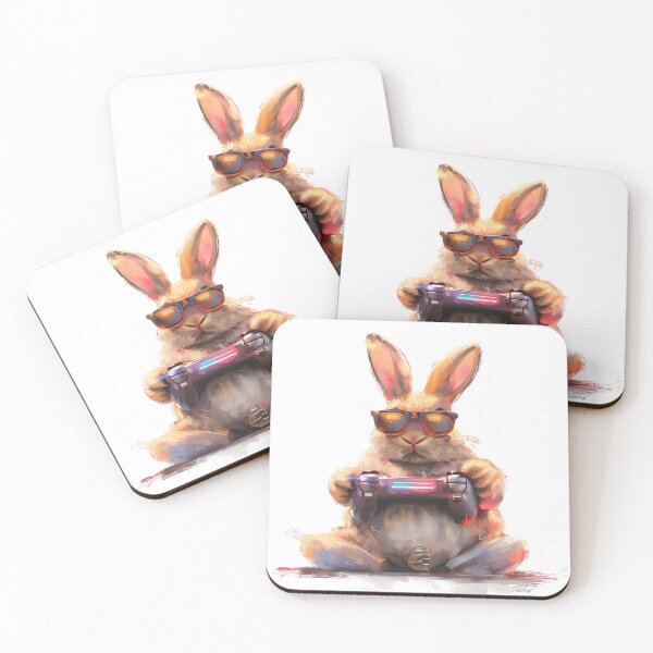 Item preview, Cool Gamer Bunny – Sunglasses Rabbit with Controller designed and sold by Beachy Beasts.