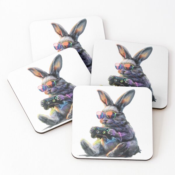 Item preview, Neon Gamer Bunny – Cool Rabbit with Controller & Shades designed and sold by Beachy Beasts.