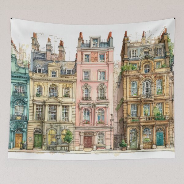 Item preview, Vivid buildings on a city streetBuildings of various colors sit close together on a city street. Each structure has unique designs and details on the facades. designed and sold by anytka.
