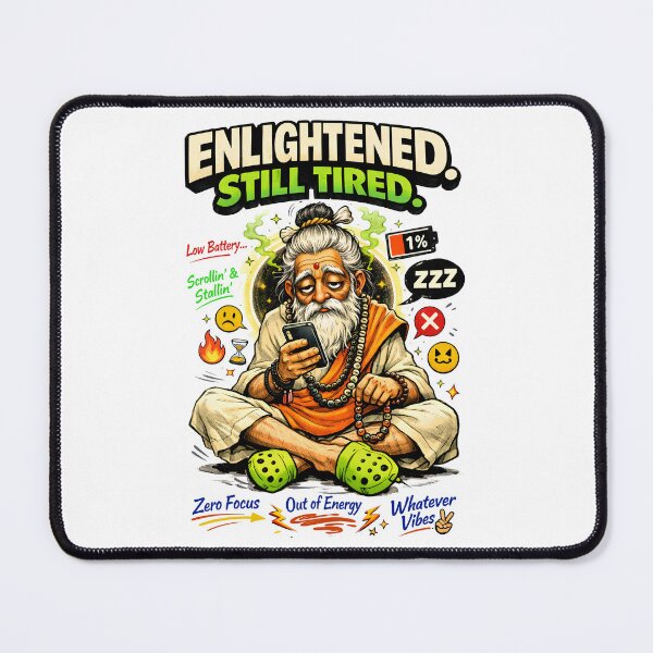 Item preview, Enlightened Still Tired Funny Modern Monk Meme - Lazy Sage Scrolling on Phone in Crocs Zen Burnout Vintage Cartoon Art by Vivaan Studio designed and sold by Vivaan Studio.