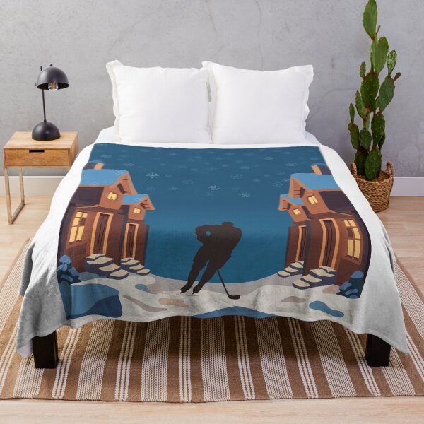 Item preview, Winter Hockey Illustration – Snow Village Night Scene designed and sold by CozyPrint-CP.