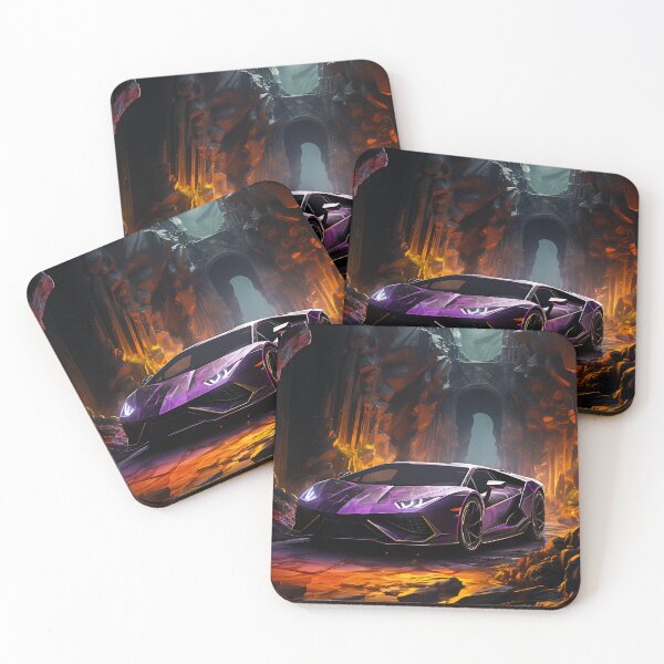 Item preview, Purple Supercar Parked In Volcanic Cave With Glowing Lava Walls designed and sold by RevUpDesign.