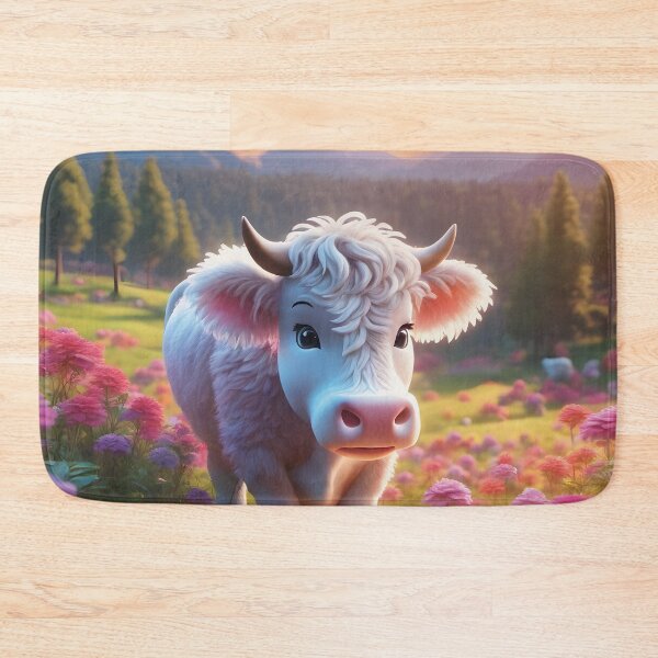 Item preview, A fluffy white cow on a colorful flower meadow – a natural idyll. designed and sold by Mauswohn.