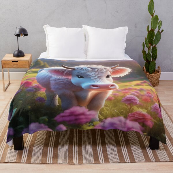 Item preview, A fluffy white cow on a colorful flower meadow – a natural idyll. designed and sold by Mauswohn.