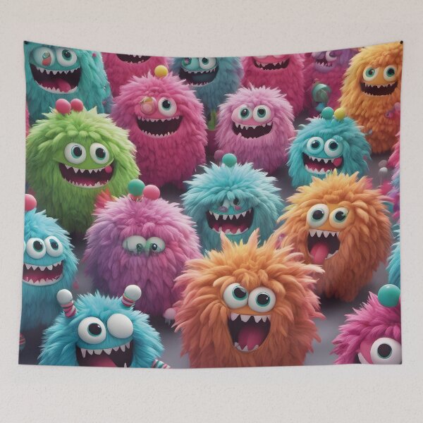 Item preview, Colorful fluffy monster group – Fun kawaii design designed and sold by Mauswohn.