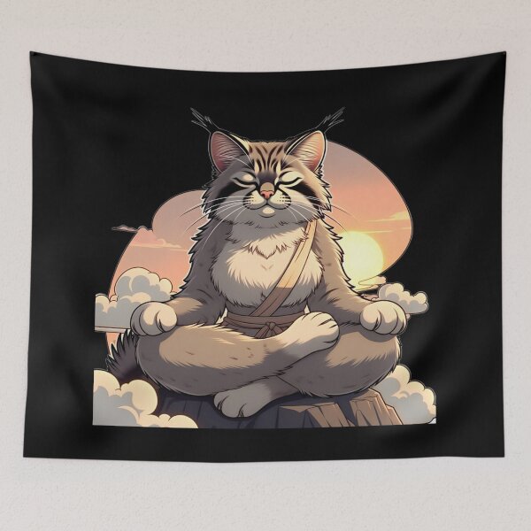 Item preview, Meditating Lynx Zen Master - Sunset Serenity Cat Portrait designed and sold by AiDigitalSanctum.