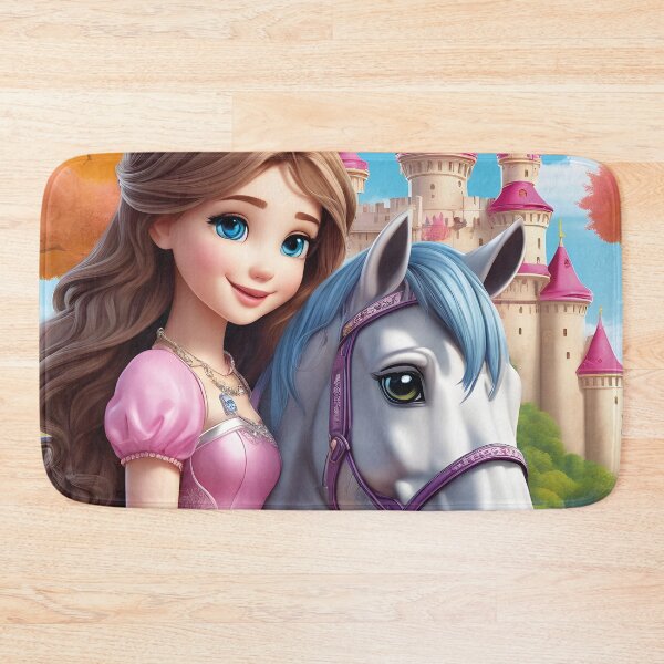 Item preview, Princess on a white horse in front of a fairytale castle – Fantasy illustration designed and sold by Mauswohn.