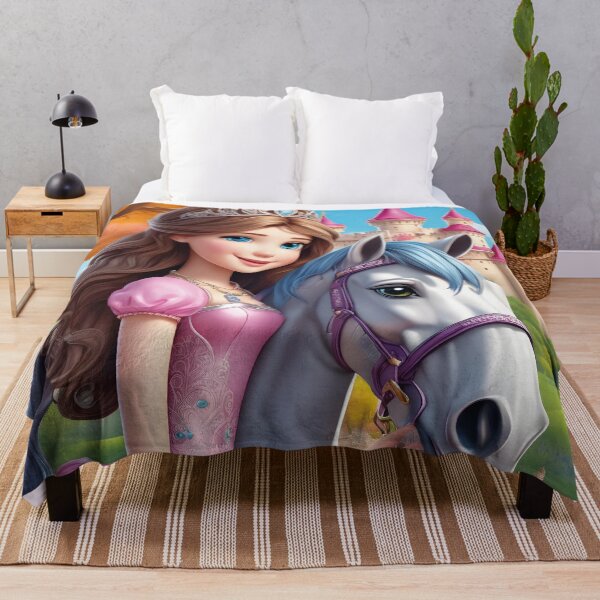 Item preview, Princess on a white horse in front of a fairytale castle – Fantasy illustration designed and sold by Mauswohn.