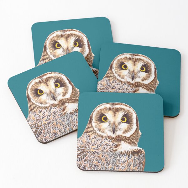 Item preview, Short-eared Owl bird watercolour painting designed and sold by art-elodie-g.