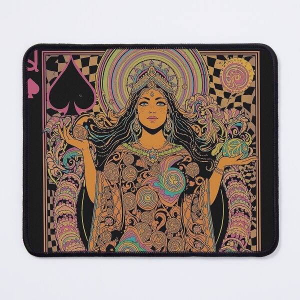 Item preview, Queen of Spades Psychedelic 70s Playing Card Art | Trippy Cosmic Goddess | Retro Hippie Tarot Style Print designed and sold by MissSaylor.