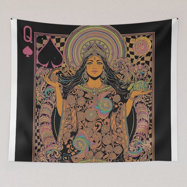 Item preview, Queen of Spades Psychedelic 70s Playing Card Art | Trippy Cosmic Goddess | Retro Hippie Tarot Style Print designed and sold by MissSaylor.