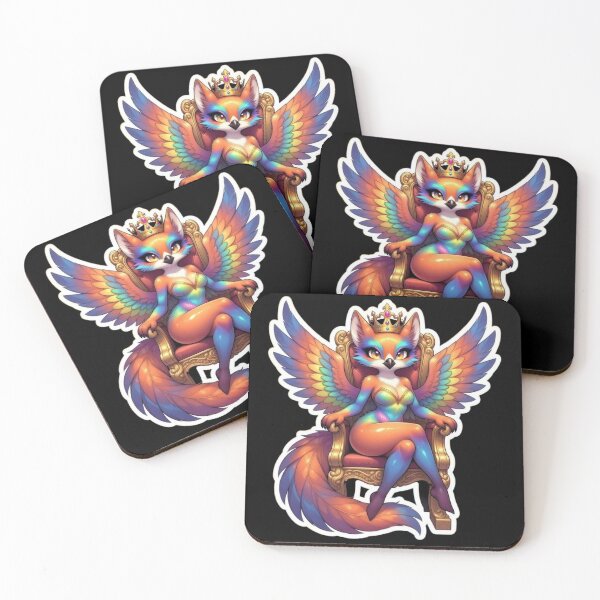 Item preview, Regal Rainbow Fox Queen - Iridescent Winged Throne Portrait designed and sold by AiDigitalSanctum.