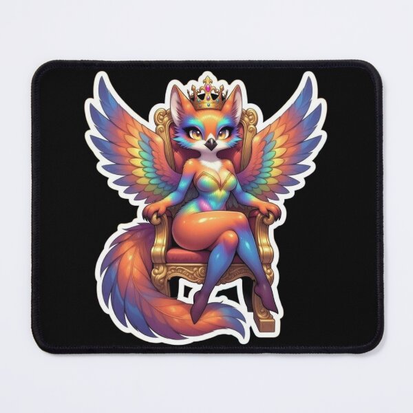 Item preview, Regal Rainbow Fox Queen - Iridescent Winged Throne Portrait designed and sold by AiDigitalSanctum.